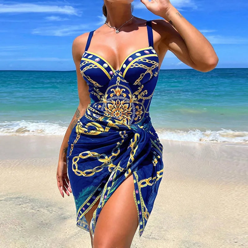 Summer Sexy Print One Piece Swimsuits Swimwear Push Up