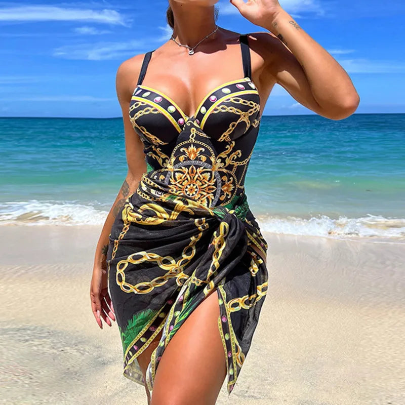 Summer Sexy Print One Piece Swimsuits Swimwear Push Up