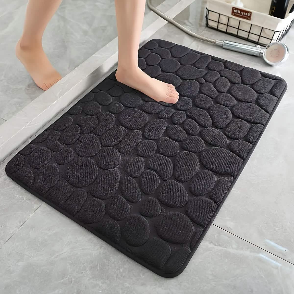 Ultra-Soft Memory Foam Bath Mat – Non-Slip, Absorbent (Gray Hexagon)